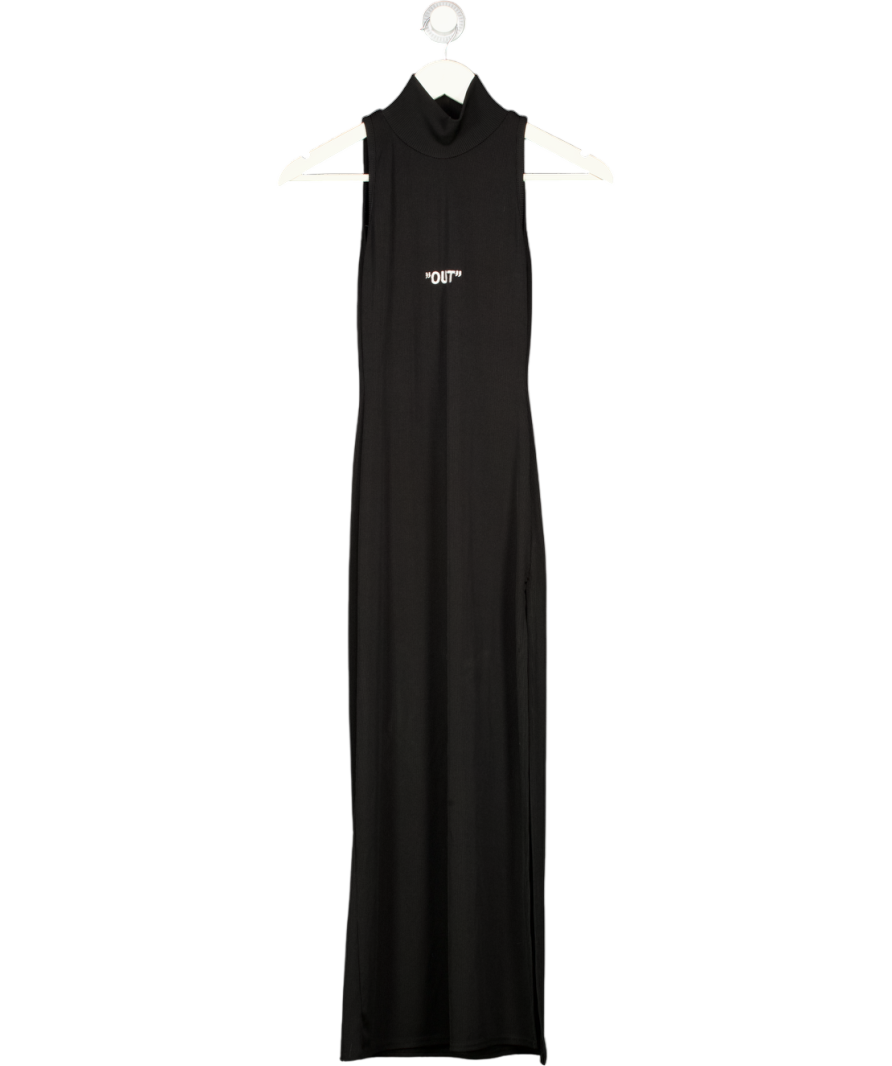 SISTERS & SEEKERS Black Ribbed High Neck "out" Midi Dress UK S