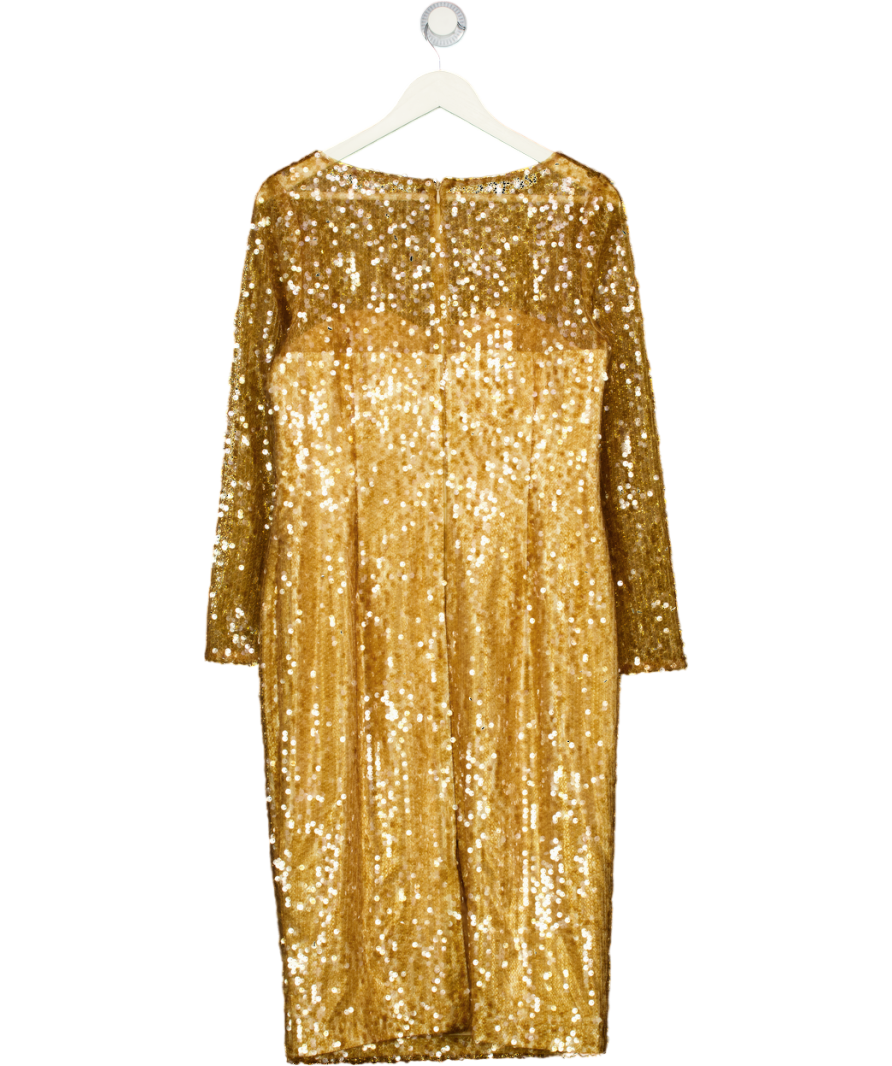 BADGLEY MISCHKA Metallic Gold Sequin Midi Dress UK 10