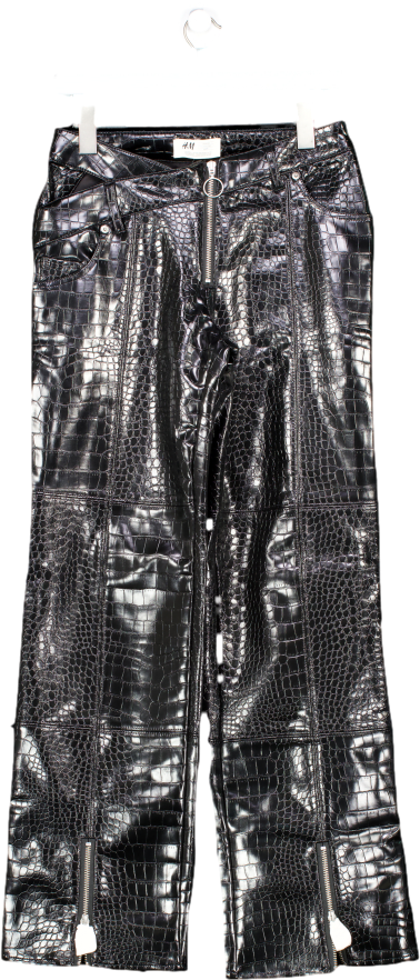 H&M Black Co-exist Vegan Leather Crocodile-patterned Trousers UK 8
