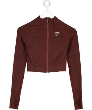 GYMSHARK Burgundy Brown Long Sleeve Seamless Zip Jacket UK S