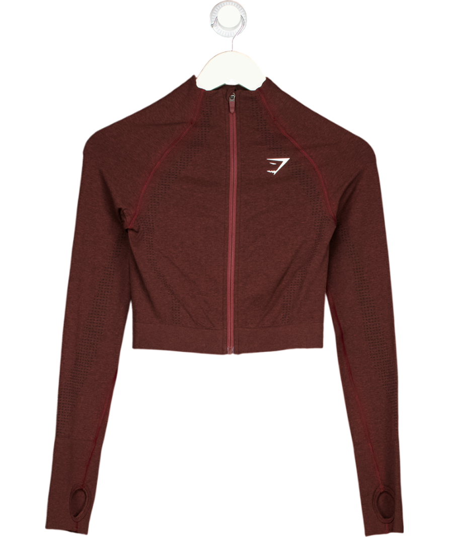 GYMSHARK Burgundy Brown Long Sleeve Seamless Zip Jacket UK S
