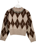ASOS Brown Argyle Embellished Neck Jumper UK XS
