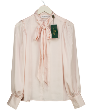 HOLLAND COOPER Ariella Satin tie-neck  Blouse Blush Pink UK 8