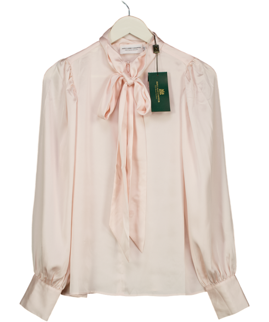 HOLLAND COOPER Ariella Satin tie-neck  Blouse Blush Pink UK 8
