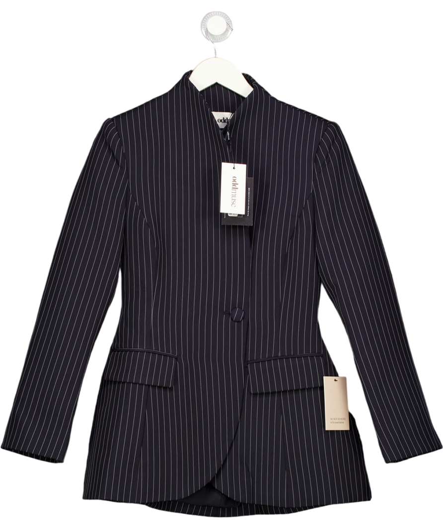 ODDMUSE Tailored Pinstripe Cinched Waist Blazer - Navy Blue UK S