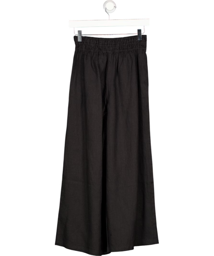 BY ANTHROPOLOGIE Black 100% Linen Wide Leg Trousers UK XXS