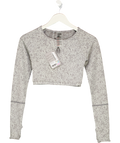 GYMSHARK Grey Fleur Textured Long Sleeve Crop Top UK XS