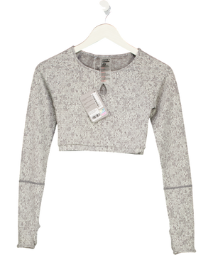 GYMSHARK Grey Fleur Textured Long Sleeve Crop Top UK XS