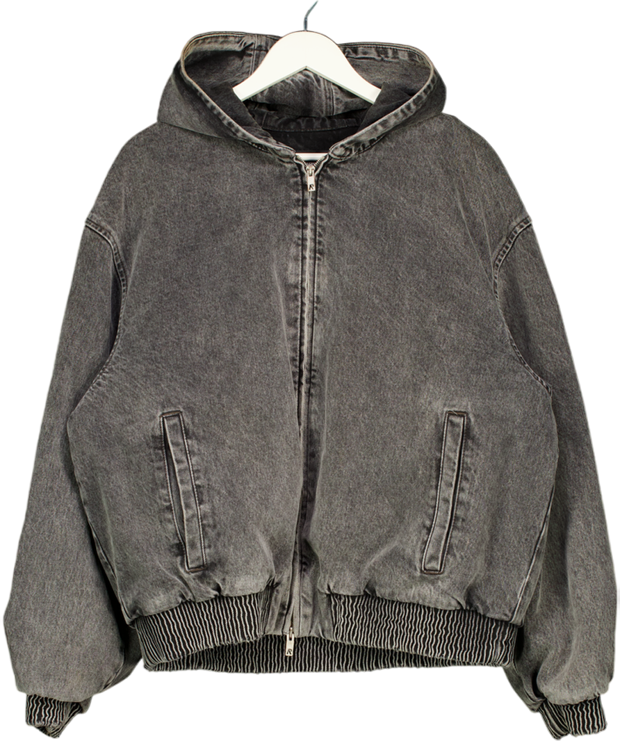 REPRESENT Grey R5 Hooded Denim Bomber UK M