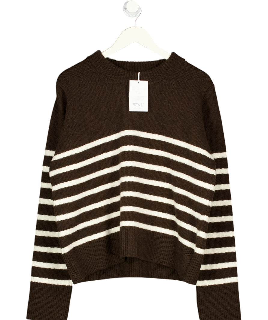WNU With Nothing Underneath Devon Jumper 100% Italian Wool - Chocolate With Cream Stripes UK L