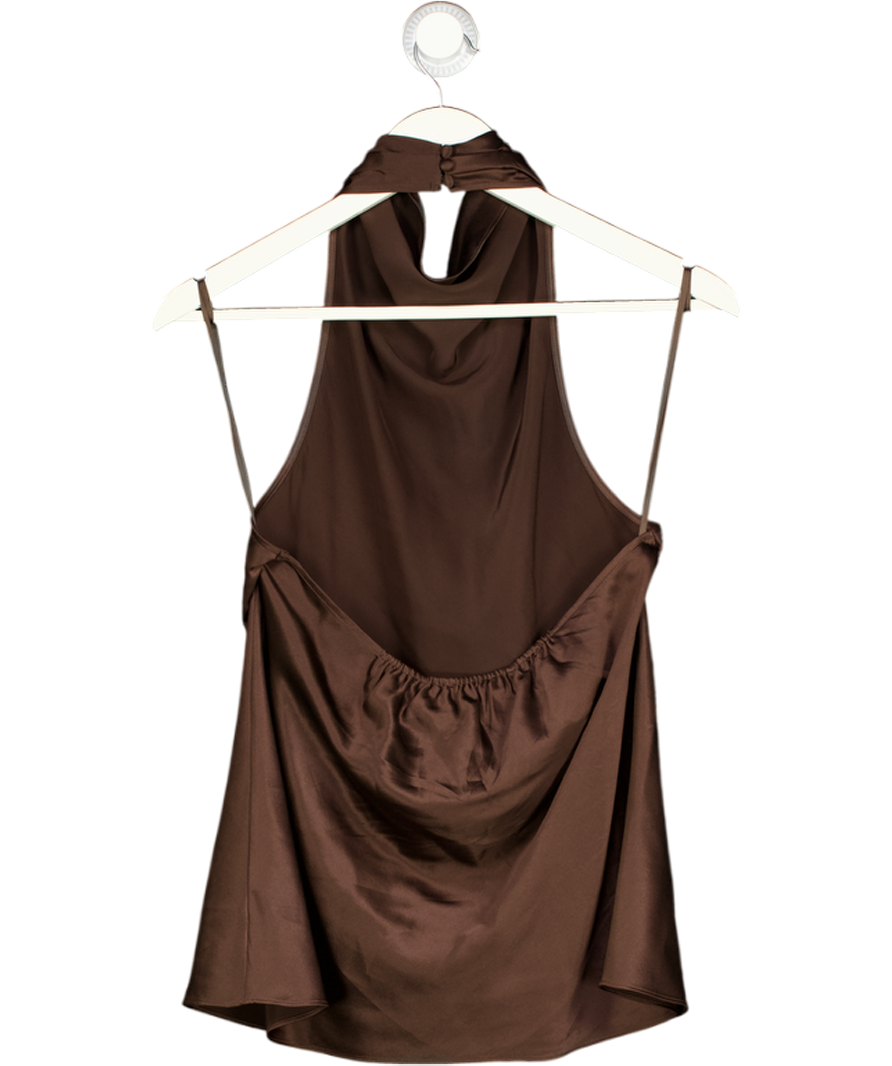 ME + EM Brown Silk Halterneck Low Back Top UK 10