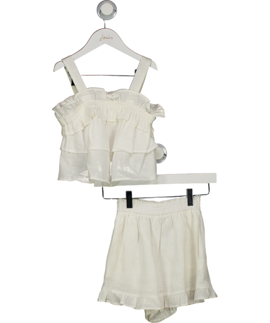 ZARA 2-piece Ivory White 100% Linen Roffle Top And Shorts Set 8-9 Years