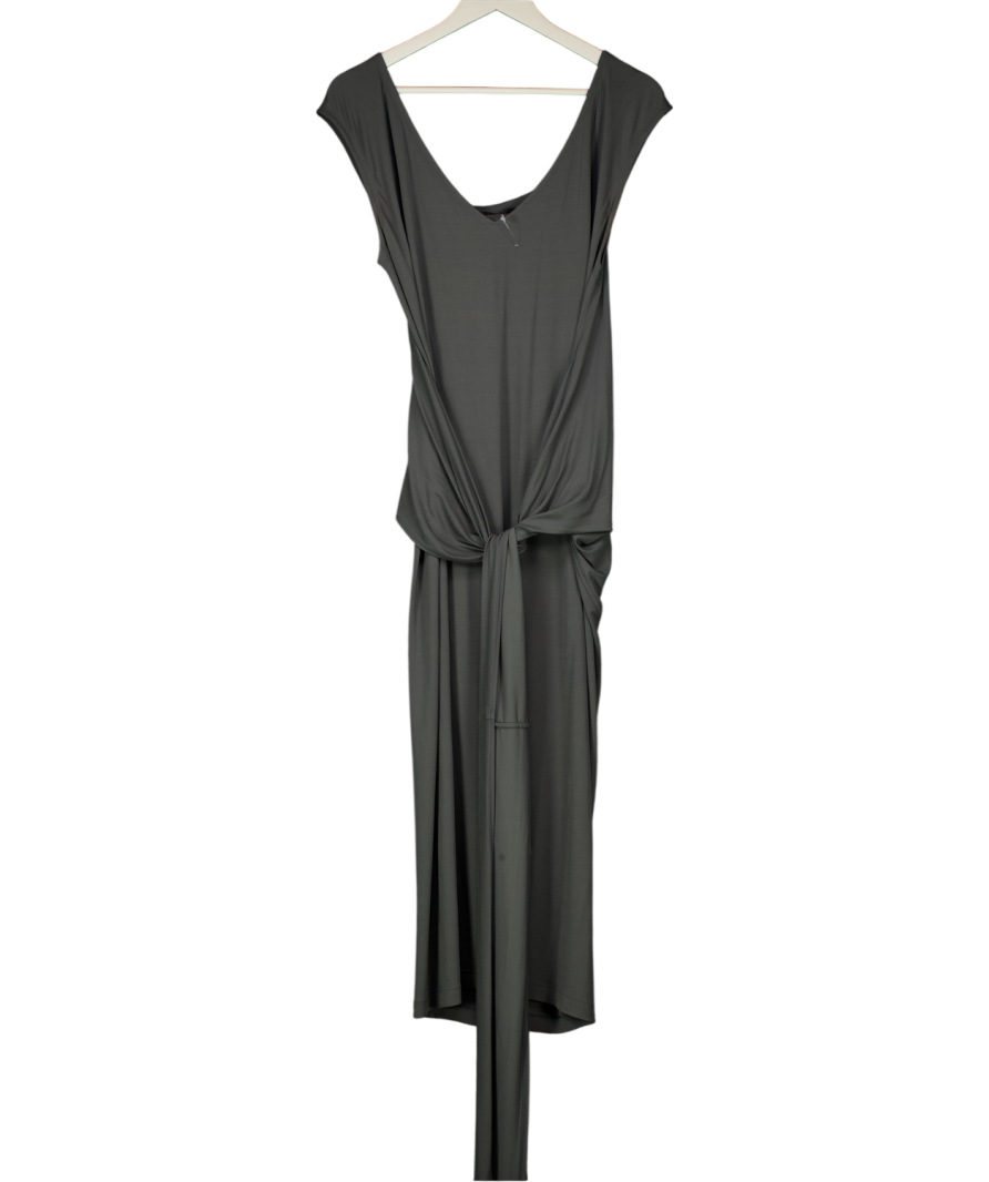 donna karan grey wrap dress Donna Karan New York Women's Long-Sleeve Satin Collared V-Neck Midi Wrap Dress - Tuscan Gray