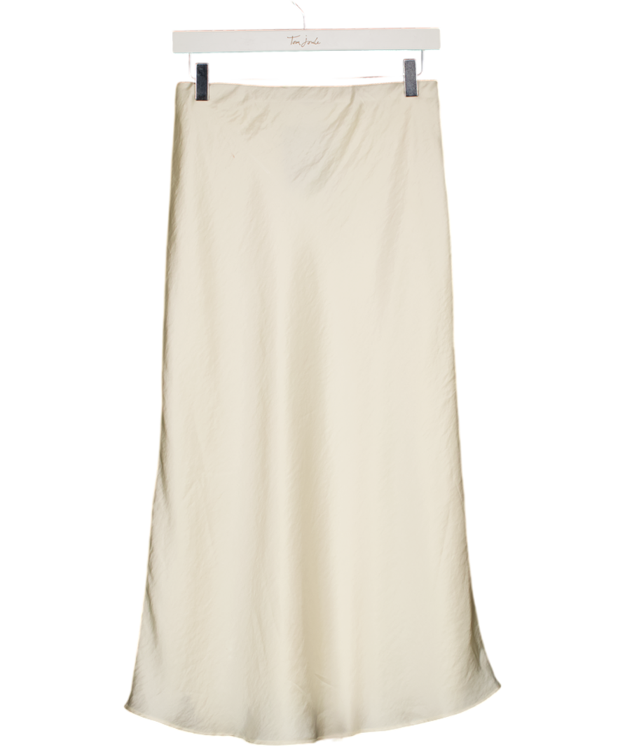 Abercrombie & Fitch Cream High Rise Satin Lace-hem Midi Skirt UK XS