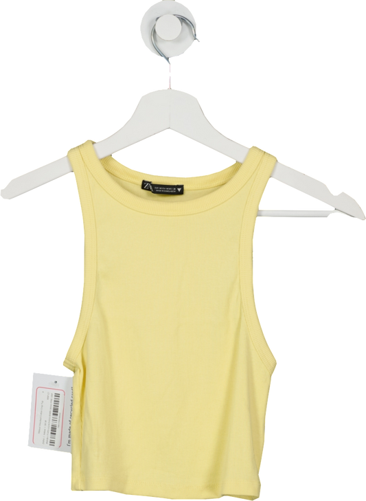 ZARA Yellow Ribbed Streched Cotton Crop Top UK M