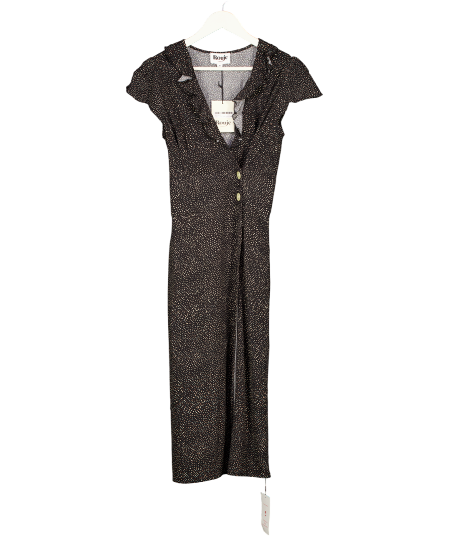 ROUJE PARIS Flores Black Spot Print Midi Dress Fr36 UK 8