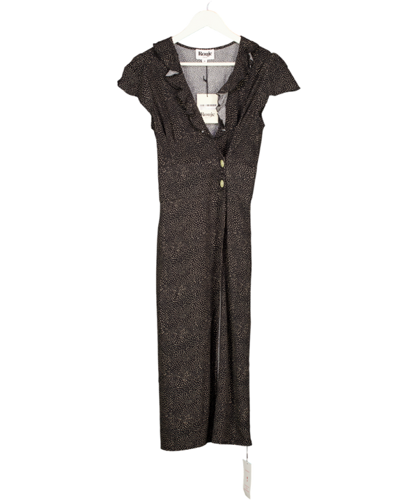 ROUJE PARIS Flores Black Spot Print Midi Dress Fr36 UK 8
