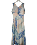 REISS Blue / Pink Filo Palm Floral Sleeveless V-neck Maxi Dress UK 10