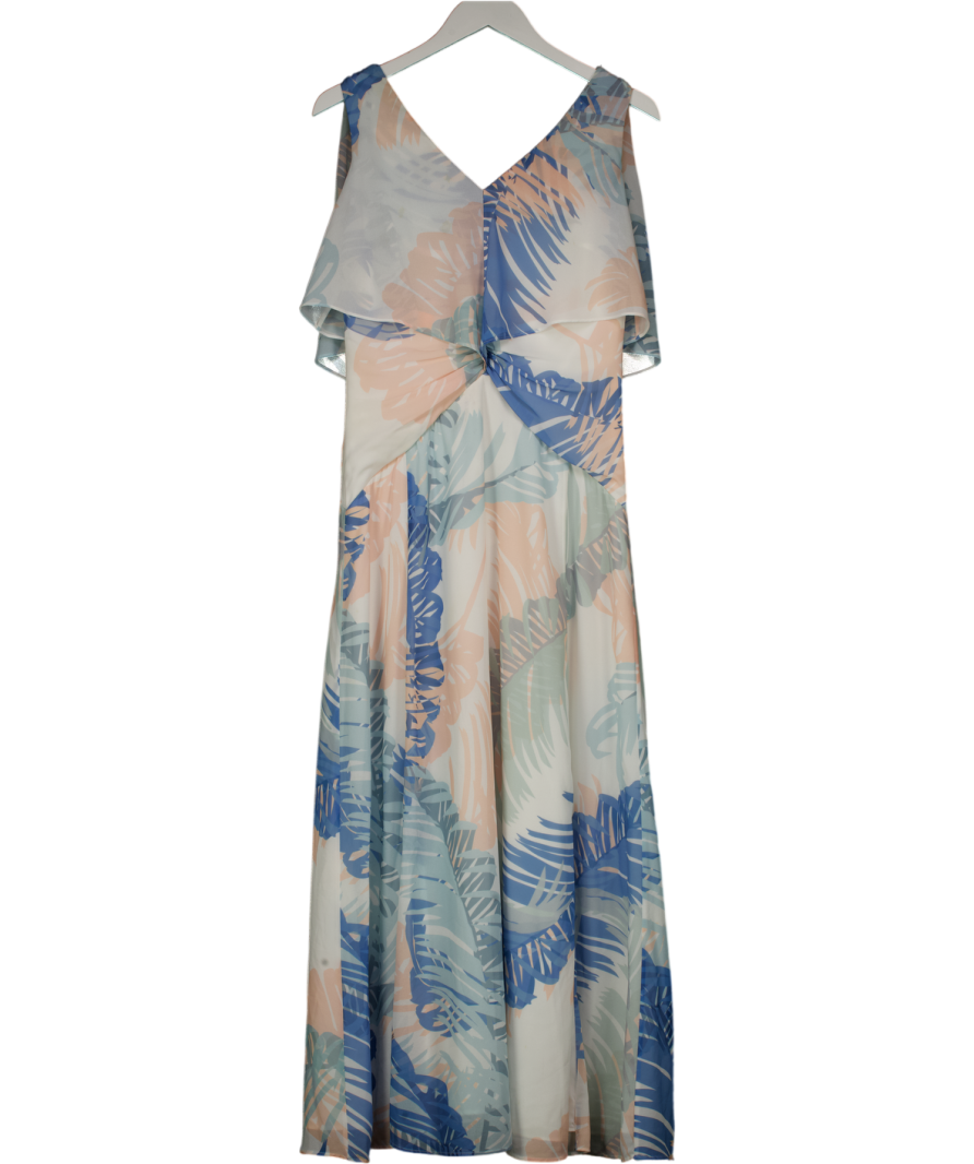 REISS Blue / Pink Filo Palm Floral Sleeveless V-neck Maxi Dress UK 10