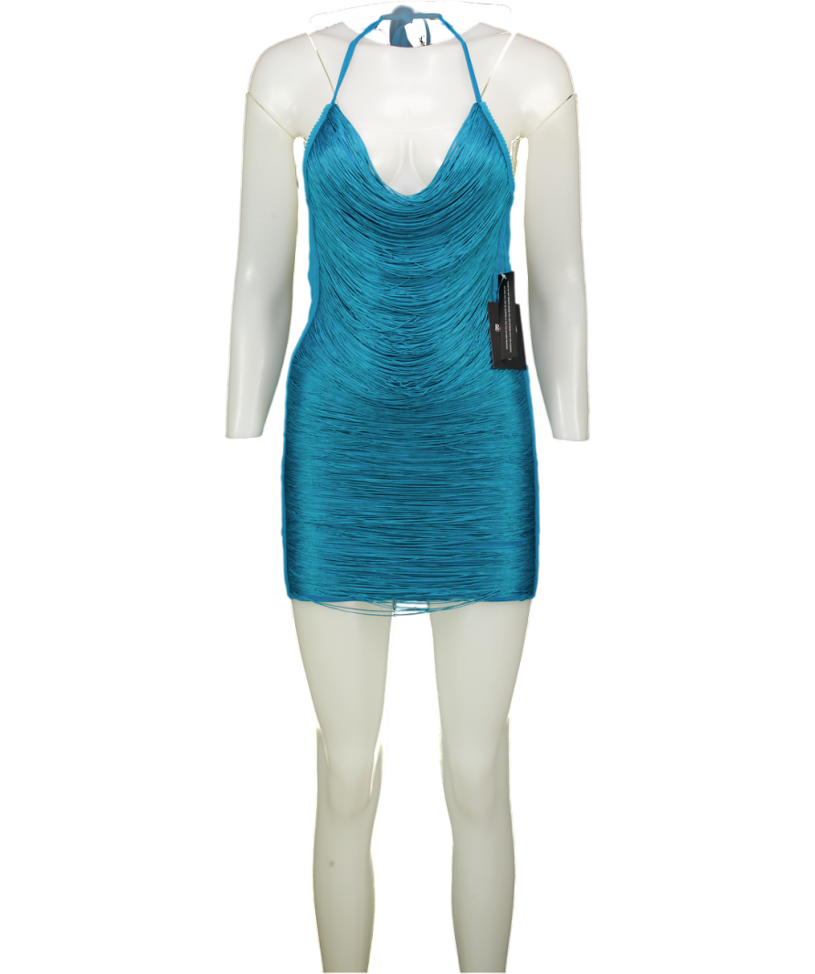 WHITE FOX Reckless Glamour Fringe Mini Dress Teal Blue UK XS