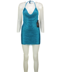 WHITE FOX Reckless Glamour Fringe Mini Dress Teal Blue UK XS