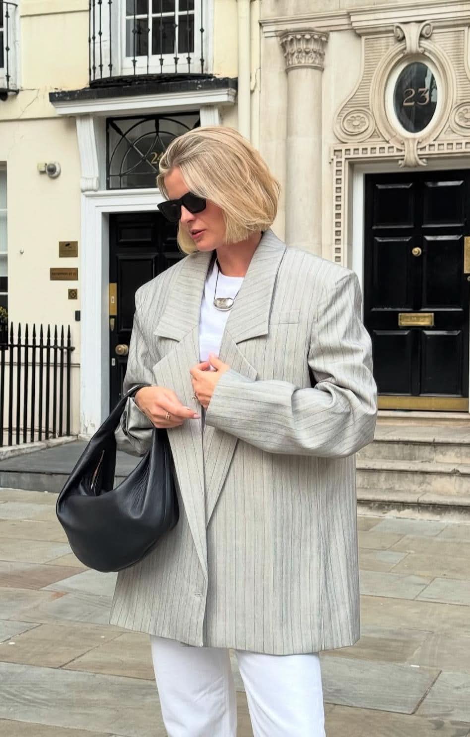 Source Unknown Dea Long Notched Lapel Blazer, Grey Birch Striped One Size