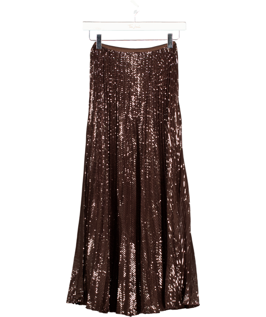 H&M Brown Chocolate Brwon Sequined Plissé Skirt UK XXS