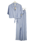 RIVER ISLAND 2-piece Blue Linen Blend Stripe Tie Shirt ( Uk S) & Wide Leg Trouser (uk Xs)   Set UK XS/S