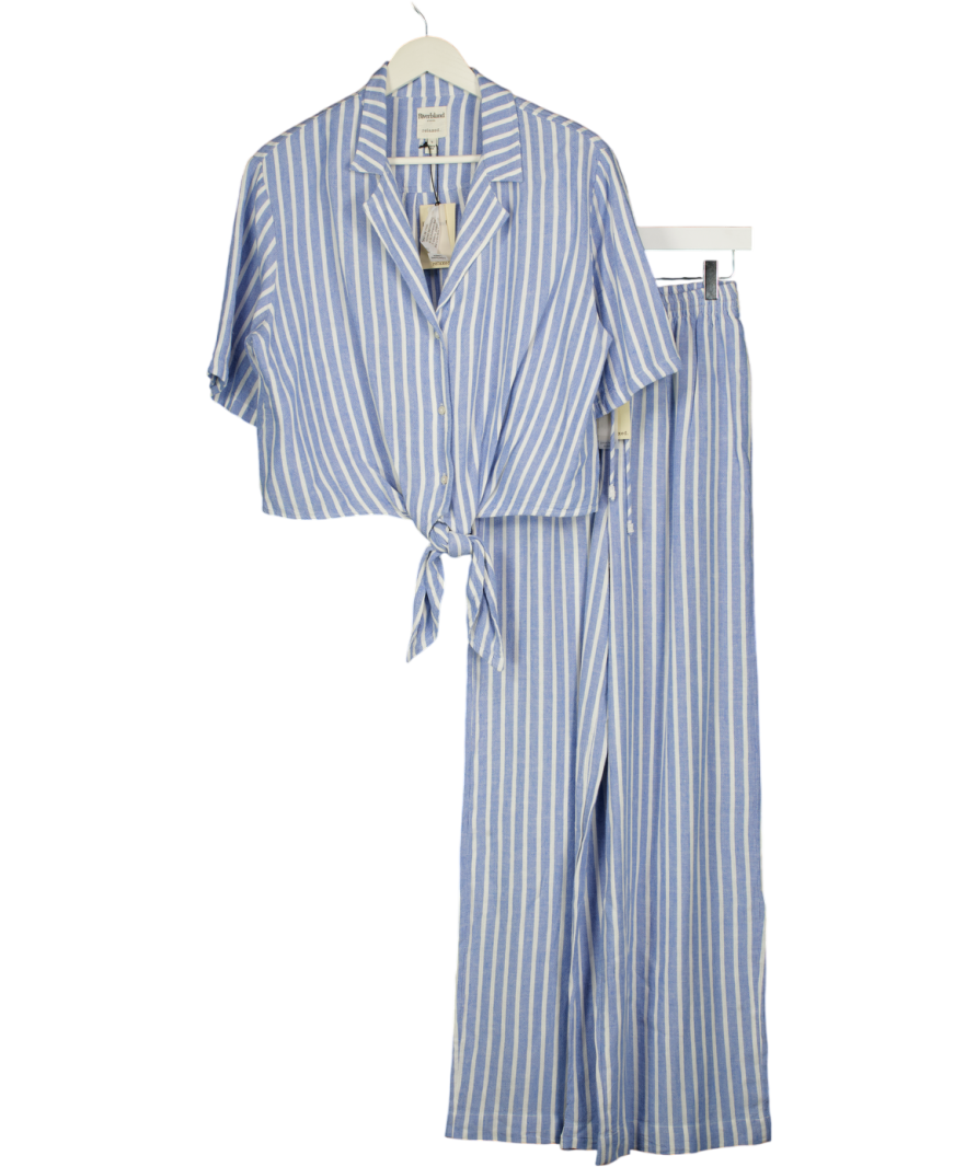 RIVER ISLAND 2-piece Blue Linen Blend Stripe Tie Shirt ( Uk S) & Wide Leg Trouser (uk Xs)   Set UK XS/S