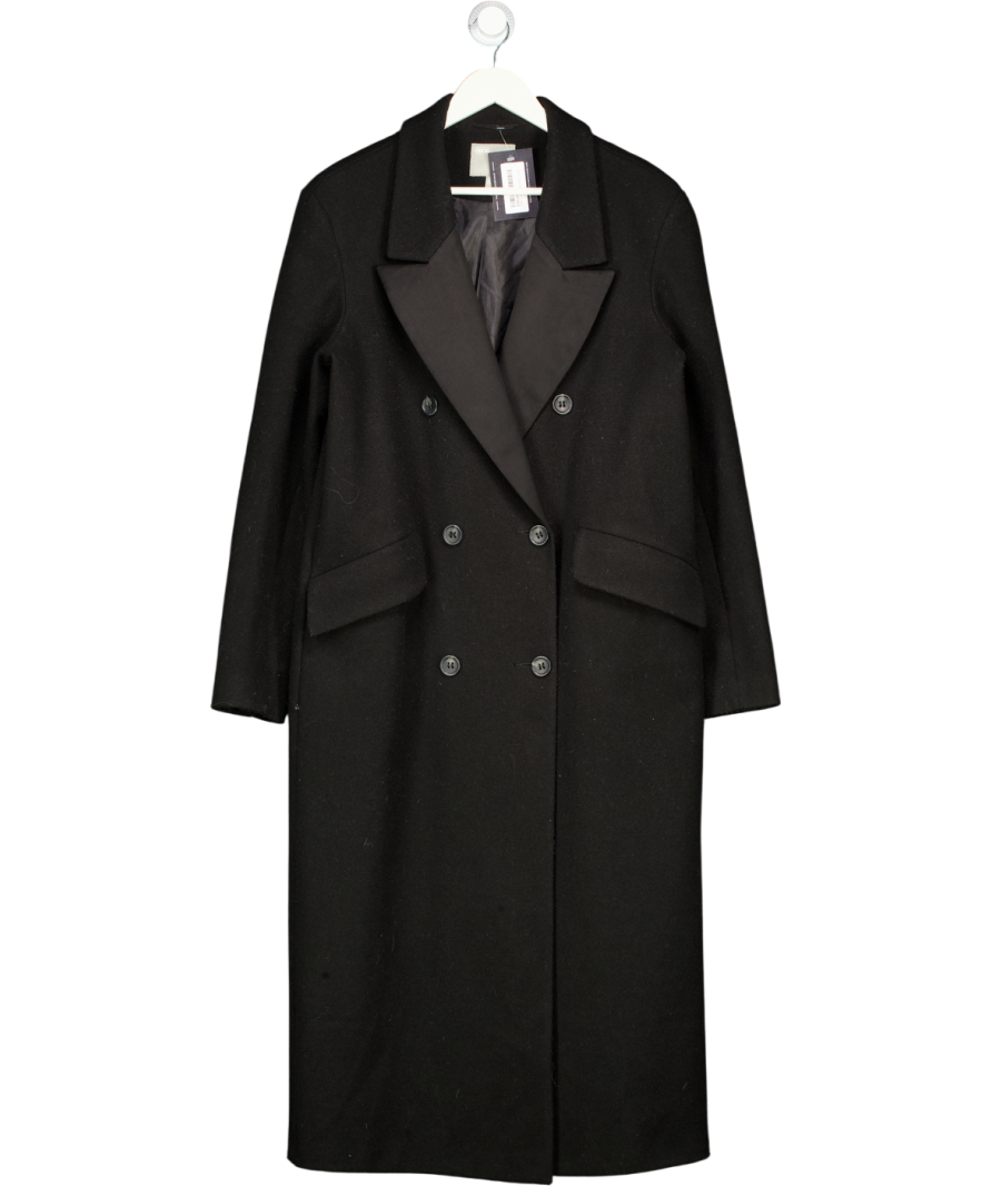 ASOS Black Wool-look Formal Double Breasted Coat UK 10