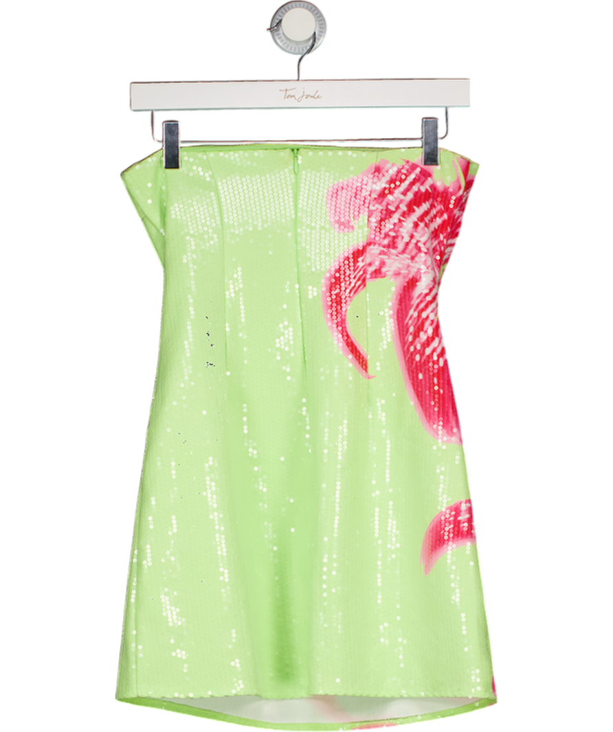 White Fox Lime Green & Pink Floral Print Sequin Mini Dress UK S