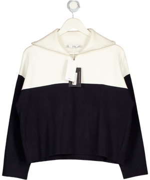MANGO Navy Blue Bicolour High Collar Sweater UK S