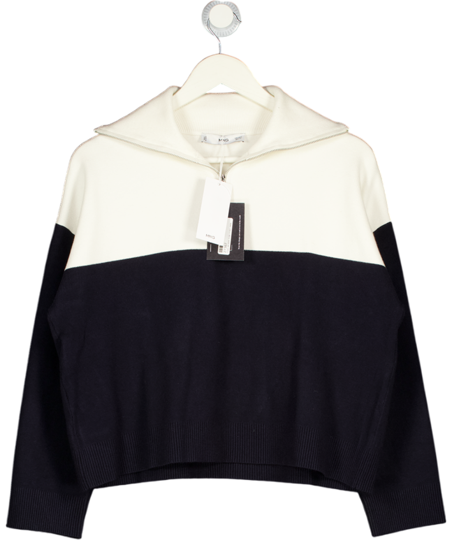 MANGO Navy Blue Bicolour High Collar Sweater UK S