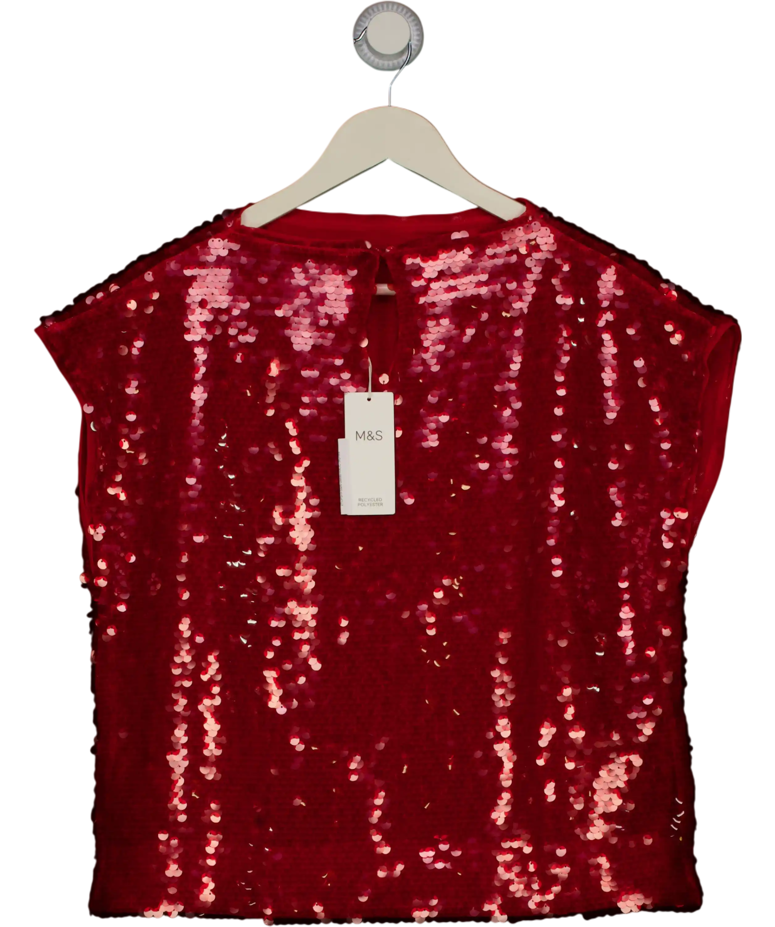 M&S Red Sequin Slash Neck Short Sleeve Top UK 12