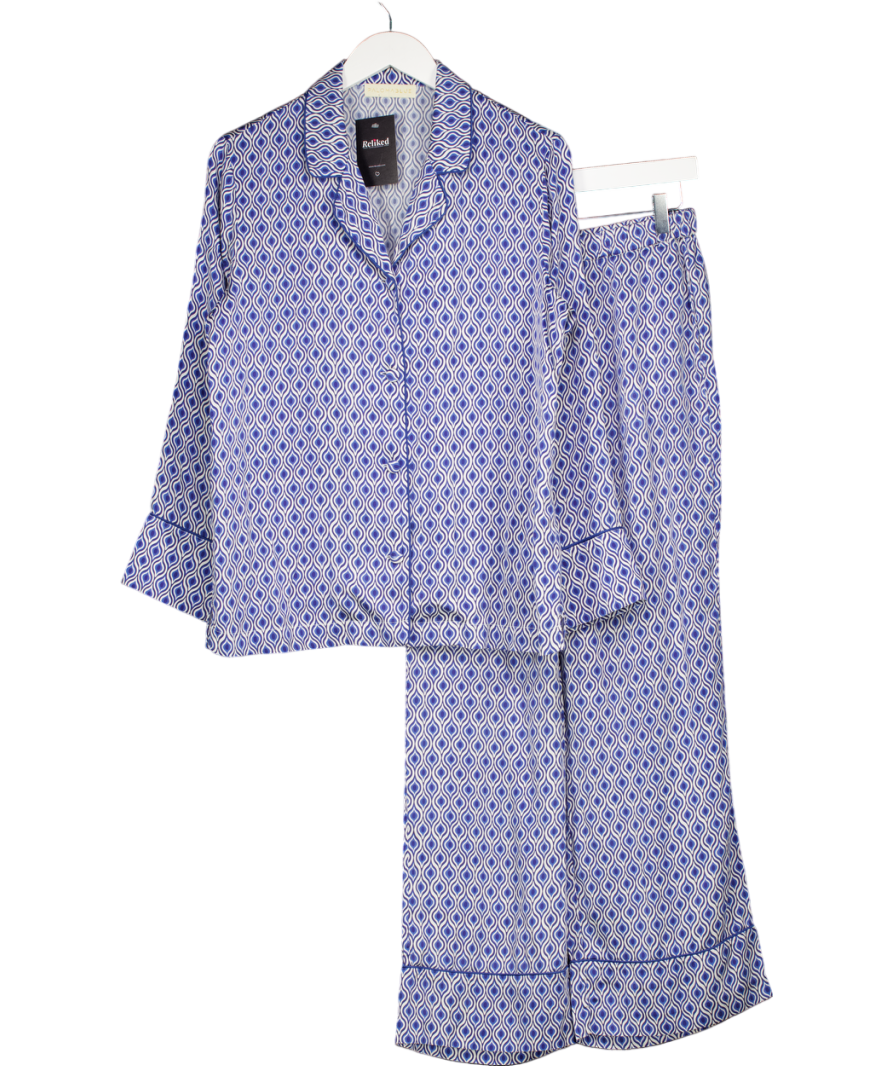 PALOMA BLUE 100% Silk Blue Print Pyjama Set UK XS/S