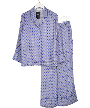 PALOMA BLUE 100% Silk Blue Print Pyjama Set UK XS/S