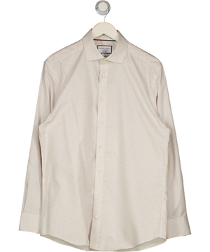 CHARLES TYRWHITT Beige Mini Check Non-iron Cotton Linen Blend Slim Fit Shirt UK L