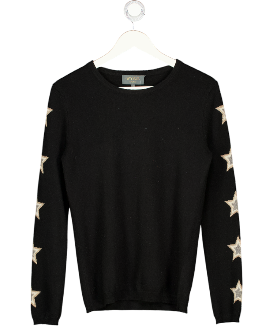WYSE LONDON Black Star Sleeve 100% Cashmere Jumper Sz1 UK S