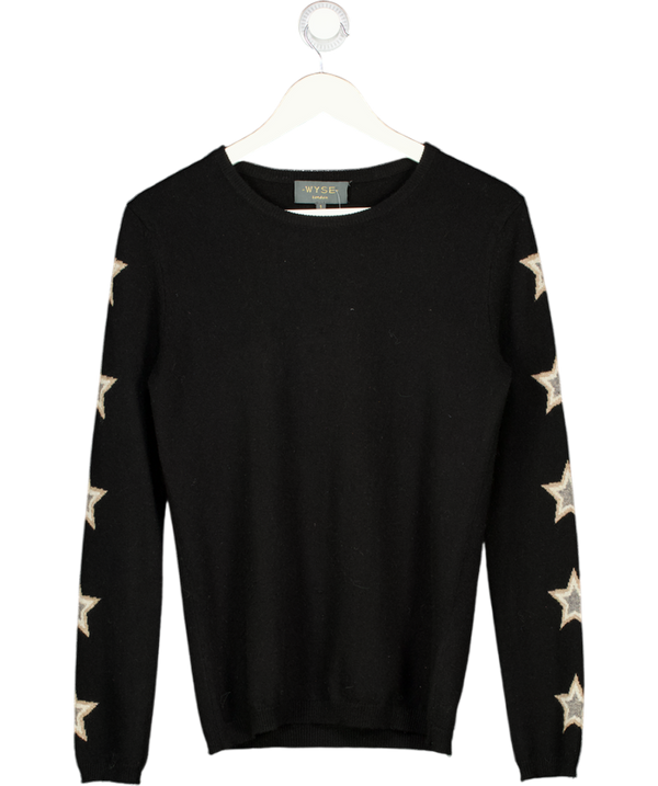WYSE LONDON Black Star Sleeve 100% Cashmere Jumper Sz1 UK S