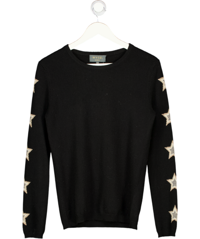 WYSE LONDON Black Star Sleeve 100% Cashmere Jumper Sz1 UK S