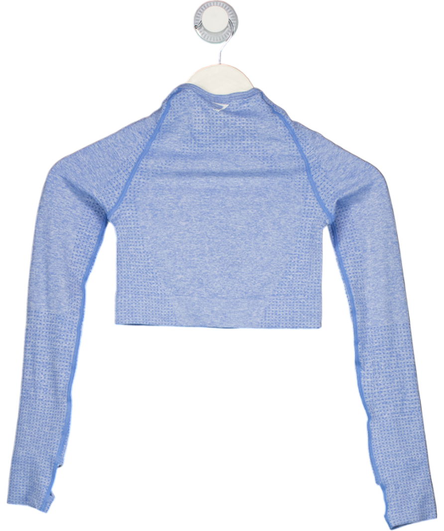 GYMSHARK Blue Vital Long Sleeve Crop Top UK XS