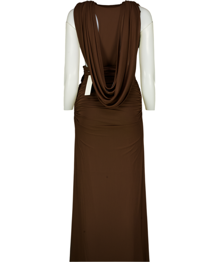 HEIRESS BEVERLEY HILLS Brown The Plunge Drape Gown UK XXS