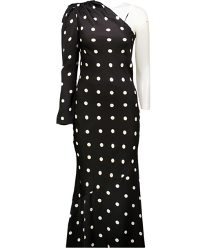 REBECCA VALLANCE Black Asymmetric Polka Dot Maxi Dress UK 8
