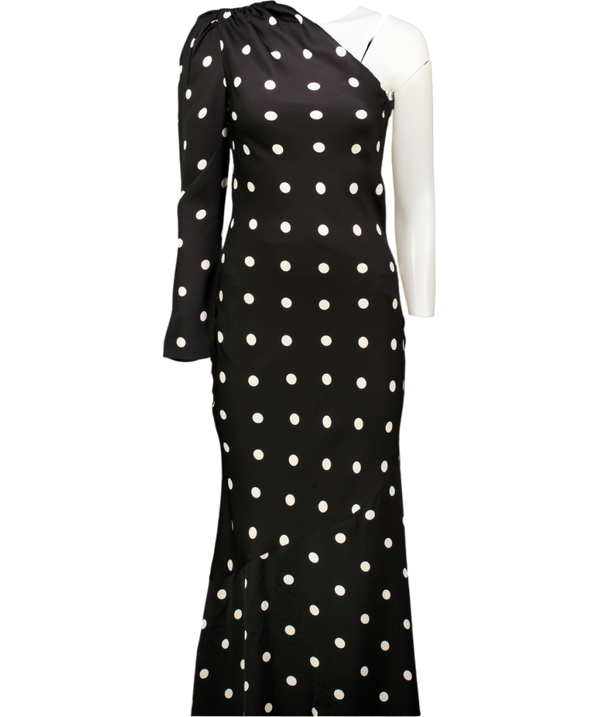 REBECCA VALLANCE Black Asymmetric Polka Dot Maxi Dress UK 8
