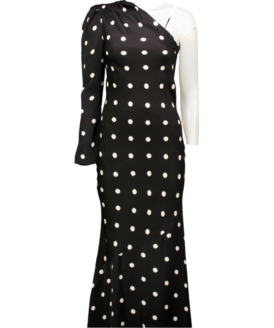REBECCA VALLANCE Black Asymmetric Polka Dot Maxi Dress UK 8