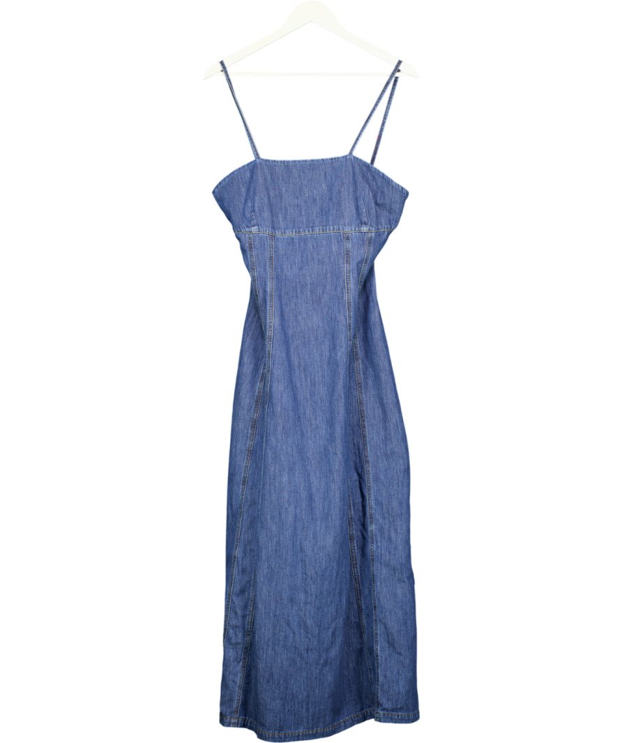 ASOS Chambray Denim Maxi Dress With Cinch Waist Seams In Mid Blue UK S