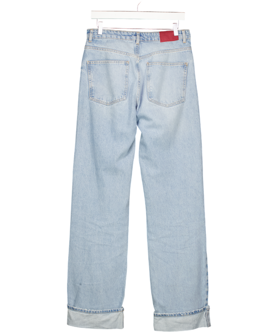ZARA Blue Criss Cross Full Length High Waist Straight Leg Jeans UK 10