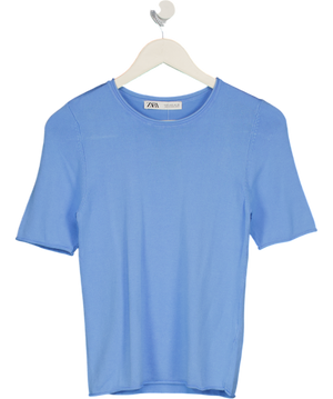 ZARA Blue Short Sleeve Knitted Top UK S