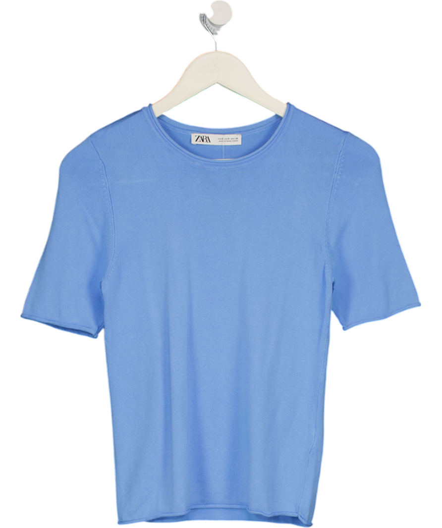 ZARA Blue Short Sleeve Knitted Top UK S