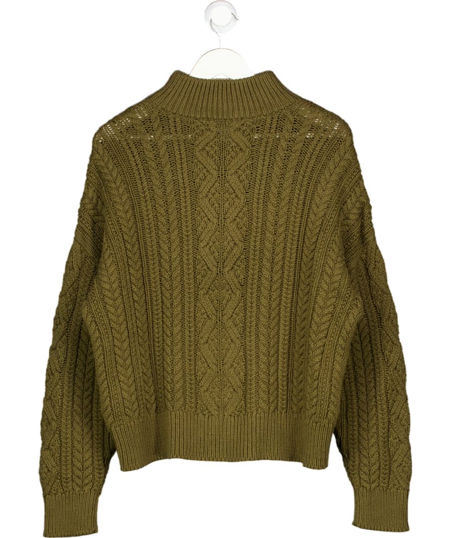 Ralph Lauren Green Olive Creen Cotton Cable Knit 1/4 Zip Jumper UK L